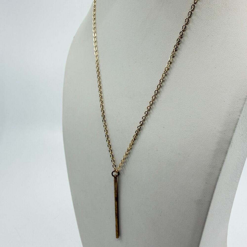 Gold Tone Minimalist Bar Pendant Necklace Essential Layering Statement Dainty - Picture 6 of 10